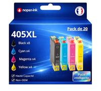 Pack 20 Cartouche 405XL C13T05G44010 Valise Compatible pour Epson Noir Cyan Magenta Jaune Haute capacité avec Puce 1100 Pages