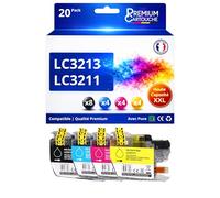 Pack 20 Cartouche d'encre LC3213 LC3211 Compatible pour Brother DCP J497DW J572DW J772DNW J772DW J774DW MFC J491DW J497DW J890DW J895DW Noir Cyan Magenta Jaune Haute capacité avec Puce 400 Pages