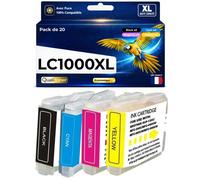 Pack 20 Cartouche LC970 LC1000 compatible pour Brother DCP 130C 135C 150C Noir Couleur Haute capacité avec puce