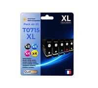 Pack 20 Cartouches T0711 T0712 T0713 T0714 compatible pour Epson BK-CL Haute capacité avec puce Guépard