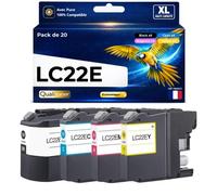 Pack 20 LC22E BK C M Y LC22 E compatible pour Brother MFC J5920DW Haute capacité avec puce Noir Couleur