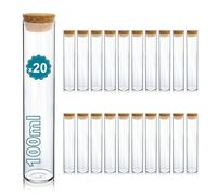 Pack 20 Tube a Essai avec Bouchon Liege 100ml- Bocaux pour Laboratoire, Bocaux Fiole en Verre- Dragees Mariage, Decoration, Bapteme- Épices, Bonbons