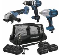Pack 20V perceuse-visseuse 65Nm + clé à chocs 1/2'' 1500Nm + meuleuse 125mm + sac - SCHNEIDER ELECTRO - 50998