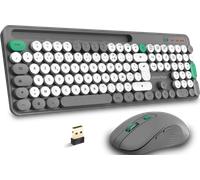 AD Advance - PEP'S, Ensemble Clavier et Souris sans Fil, Touches Rondes et Clics Ultra Silencieux, Connexion Wireless 2.4GHz, Design Machine à Écrire, Pavé Numérique, Support Smartphone Inclus, Gris
