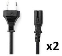 pack 2x câble d'alimentation euro male iec320c7 droit plaqué nickel
