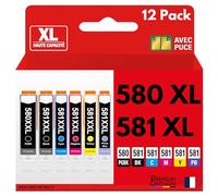 Pack 2x6 Cartouche d'encre CLI-581XXL CLI 581 XXL Compatible pour Canon Pixma TR7500 TR7550 TR8500 TR8550 TS6100 TS6150 TS6200 TS6350 TS705 TS8150 TS8250 TS8350 Multicolore avec Puce