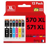Pack 2x6 Cartouche Encre CLI-571XL CLI 571XL Compatible pour Canon Pixma MG5751 MG5752 MG6850 MG6851 MG7750 TS8050 TS8051 TS9050 TS9055 Noir Cyan Magenta Jaune Gris avec Puce