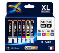 Pack 2x6 Cartouches CLI-581XXL 581 XXL 1995C001 1996C001 1997C001 1998C001 1999C001 Multicolore Compatible pour Canon Pixma TR7550 TR8550 TS6350 TS705 TS8150 TS8250 TS8350 TS9550 Puce