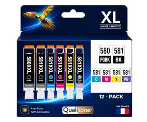 Pack 2x6 Cartouches CLI-581XXL 581 XXL 1995C001 1996C001 1997C001 1998C001 1999C001 Multicolore Compatible pour Canon Pixma TR7550 TR8550 TS6350 TS705 TS8150 TS8250 TS8350 TS9550 Puce