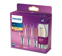 Pack 3 Ampoules Led Philips Flamme Et Lustre E14 4,3 W - 40 W Blanc Chaud