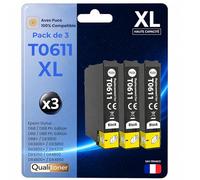 Pack 3 Cartouche T0611 Compatible pour Epson D68 D88 DX3800 DX3850 DX4200 DX4250 DX4800 DX4850 Haute capacité avec Puce 400 Pages Ourson