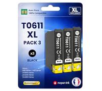 Pack 3 Cartouche T0611 Compatible pour Epson D68 DX4850 Noir Haute capacité avec Puce 400 Pages C13T06114012 Ourson