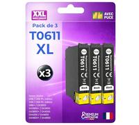 Pack 3 Cartouche T0611 T0611 Compatible pour Epson D68 D68 D88 DX3800 DX3800 DX3850 DX3850 DX4200 DX4250 DX4800 DX4800 DX4850 DX4850 Noir Haute capacité avec Puce 400 Pages C13T06114012 Ourson