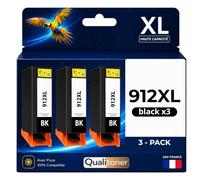 Pack 3 Cartouches 912XL 912 XL Noir Compatible pour HP OfficeJet 8010 8012 8014 8015 8017 Pro 8022 8023 8024 8025 Haute capacité Puce Anti Mise à Jour 825 Pages