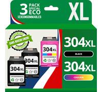 Pack 3 cartouches compatible avec HP 304 XL (2 noirs + 1 couleur) - sans niveau