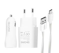 Pack 3 en 1 Chargeur Secteur 2.1A Chargeur Voiture 2.1A et Câble Micro-USB