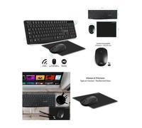Pack 3 en 1 clavier Multimédia + souris sans fil bureautique USB Noir + Tapis souris