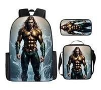Pack 3-en-1 DC Comics Aquaman : Sac à Dos + Trousse + Sac Bandoulière (Modèle SD1877) - Multicolore Multicolore G