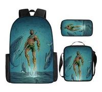 Pack 3-en-1 DC Comics Aquaman : Sac à Dos + Trousse + Sac Bandoulière (Modèle SD1882) - Multicolore