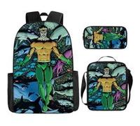 Pack 3-en-1 DC Comics Aquaman : Sac à Dos + Trousse + Sac Bandoulière (Modèle SD1885) - Multicolore Multicolore G