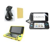 Pack 3 en 1 pour Nintendo New 2DS XL : Housse silicone jaune - Chargeur USB - Film de protection écran