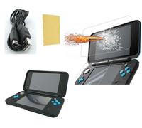 Pack 3 En 1 Nintendo New 2ds Xl : Housse Silicone Noir - Chargeur Usb - Protection Écran Verre Trempé