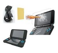 Pack 3 en 1 Nintendo New 2DS XL : Housse silicone Noir - Chargeur USB - Protection écran verre trempé - Straße Game ® noir G