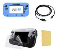 Pack 3 en 1 Nintendo Wii U Gamepad : Housse silicone Bleu - Chargeur USB 3.0 - Protection écran