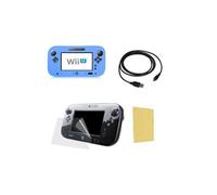 Pack 3 en 1 pour Nintendo Wii U Gamepad : Housse silicone Bleu - Chargeur USB 3.0 - Protection écran