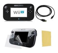 Pack 3 en 1 Nintendo Wii U Gamepad : Housse silicone Noir - Chargeur USB 3.0 - Protection écran - Straße Game ® noir G