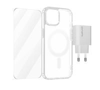 Pack 3-en-1 pour iPhone 15 Plus Coque MagSafe Film Chargeur USB-C 20W 4smarts Transparent