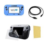 Pack 3 en 1 pour Nintendo Wii U Gamepad : Housse silicone Bleu - Chargeur USB 3.0 - Protection écran