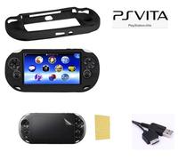 Pack 3 en 1 pour Sony PS Vita 1000 - Étui Silicone Noir, Film Protection Écran, Câble USB Charge & Sync - Straße Game