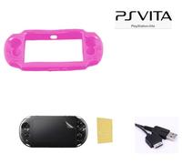 Pack 3 en 1 pour Sony PS Vita 1000 - Housse Silicone Rose, Film de Protection Écran, Câble USB Charge & Synchronisation - Straße Game