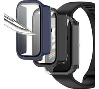 Pack 3 Films Protecteurs + Coque Fine Intégrale Pour Mi Band 9 Active / Redmi Smart Band 3 - Verre Trempé 9h, Noir/Transparent/Bleu, Protection Complète
