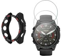 Pack 3 Films Verre Trempé 9h + Coque Tpu Souple Pour Garmin Tactix 8 Amoled 47 Mm - Protection Écran Intégrale Anti-Rayures