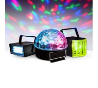 Pack 3 jeux de lumière à LEDs - 1 Mini stroboscope + 1 Dôme ASTRO + 1 effet Derby