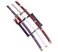 Pack 3 Katanas Acier Zoro Sabre One Piece Replique Katana + Presentoir en Bois Décoration