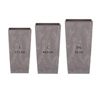 Pack 3 MACETAS ALTAS PROSPERPLAST (11,4/19/35 LITROS) URBI Square Effect DE PLASTICO en Color Gris Claro Con DEPOSITO.