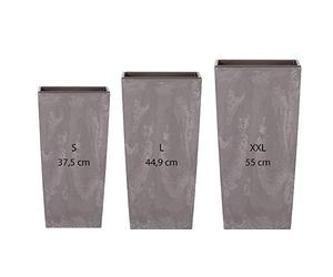 Pack 3 MACETAS ALTAS PROSPERPLAST (11,4/19/35 LITROS) URBI Square Effect DE PLASTICO en Color Gris Claro Con DEPOSITO.