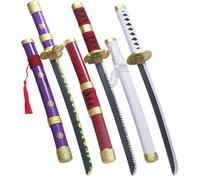 Pack 3 Mini Replique en Bois One Piece Zoro Wado Enma et Kitetsu Sandai Decoration + Presentoir en Bois