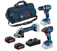 Bosch Professional Kit 3 outils (perceuse, meuleuse, boulonneuse) 18V 2x5Ah avec GAL 18V-40 sac