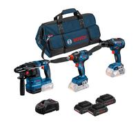 Bosch Professional 18V System combi-kit : Perceuse-visseuse GSR 18V-55 + boulonneuse GDX 18V-200 + perforateur GBH 18V-22 (avec 3 batteries ProCORE 4,0 Ah, chargeur GAL 1880 CV, sacoche d’outils)