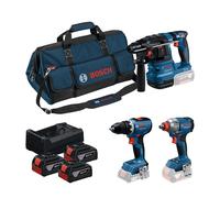 Coffret d'outils sans fil Bosch (GSR 18 V-65 + GDX 18 V-285 + GBH 18 V-22, 3 batteries GBA 18 V 5,0 Ah, GAL 12 V-18 V-80) 0615A50093