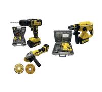 Pack 3 outils 20V - Perceuse, Perforateur, Meuleuse + 3 batteries + 2 mallettes de rangement + 2 Chargeurs