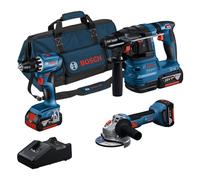 Pack 3 outils BOSCH 18V : Perceuse-Visseuse GSR 18V-28 + Meuleuse angulaire GWS 18V-10 + Perforateur SDS Plus GBH 18V-26 + Batterie ProCORE18V 1x4,0Ah + Batterie GBA 1x8,0Ah + Chargeur GAL 1880 SAC (C