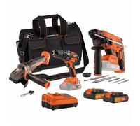 Pack 3 outils - DUAL POWER - 20 V - Perceuse/visseuse + meuleuse d'angle + marteau perforateur - 2 batteries et chargeur - Sac