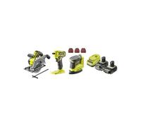 Pack 3 outils ONE+ 18V - Perceuse-visseuse, Scie sauteuse, Ponceuse delta - 2 Batteries (4Ah & 2Ah) - R18CK3G-242G