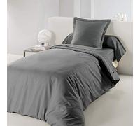 Pack 3 Pièces Douceur d'Intérieur, Drap Housse 90 x 190 cm + Housse de Couette 140 x 200 cm + Taie d'oreiller 63 x 63 cm - 100% Coton - Lina Gris Souris