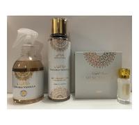 Pack 3 Produits Tahara Vanilla - Spray d’intérieur, Brume Corporelle & Cheveux, Musc Tahara - Parfum Oriental Vanille - Gulf Fragrance & Dubai Flower Senteur Douce, Sensuelle & Longue Tenue
